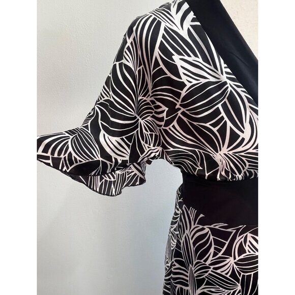 Y2K Speechless V-Neck Midi Dress Juniors 7 Black Satin Print Flowy Stretch - Picture 2 of 7